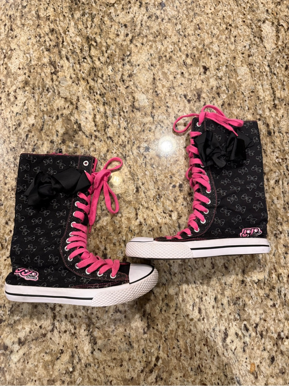 JoJo Siwa Black High-Top Sneakers with Hot Pink Laces